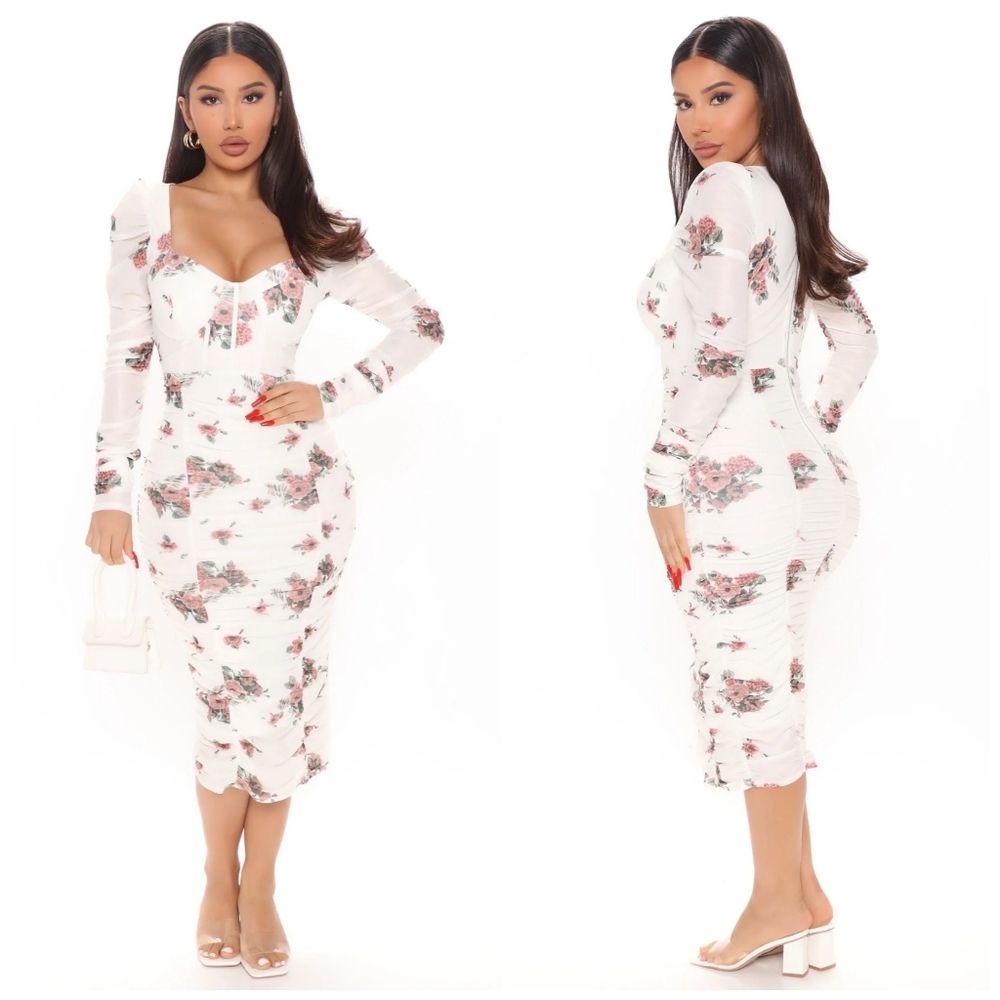 Fashion Nova Floral Mesh Midi Dress